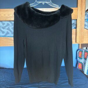 Apt9 Faux Fur Collar Black Sweater